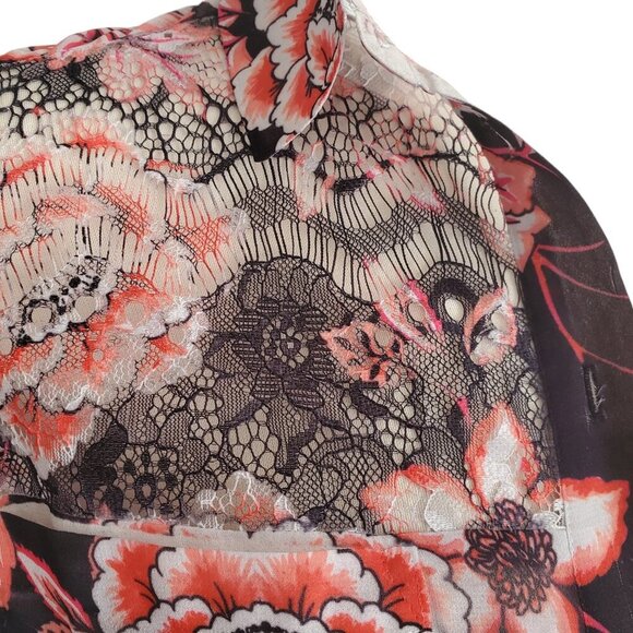 GUESS Nira Chiffon Semi Sheer Floral Rhinestone Detail Long Sleeve Button Down S - Picture 7 of 14